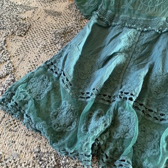 Lace Blouse V-Neck Turquoise Handmade Boho Women's Clothing Top - Picture 6 of 8